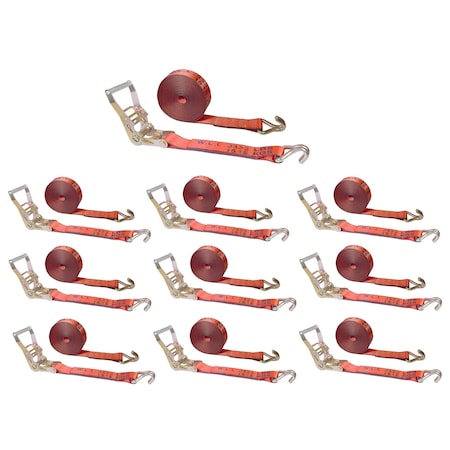 Tie 4 Safe 2 x 30' Ratchet Tie Downs w/ J Wire Hooks, WLL- 3,333 lbs., PK10 RT04C-530-W5-R-10